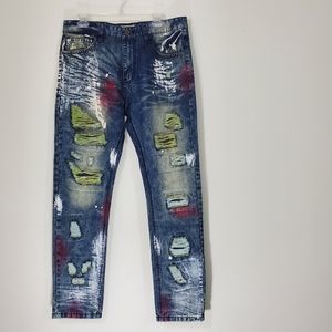 Original Vintage Denim Smoke Rise Color Patch and Splatter Jeans, Size 3…